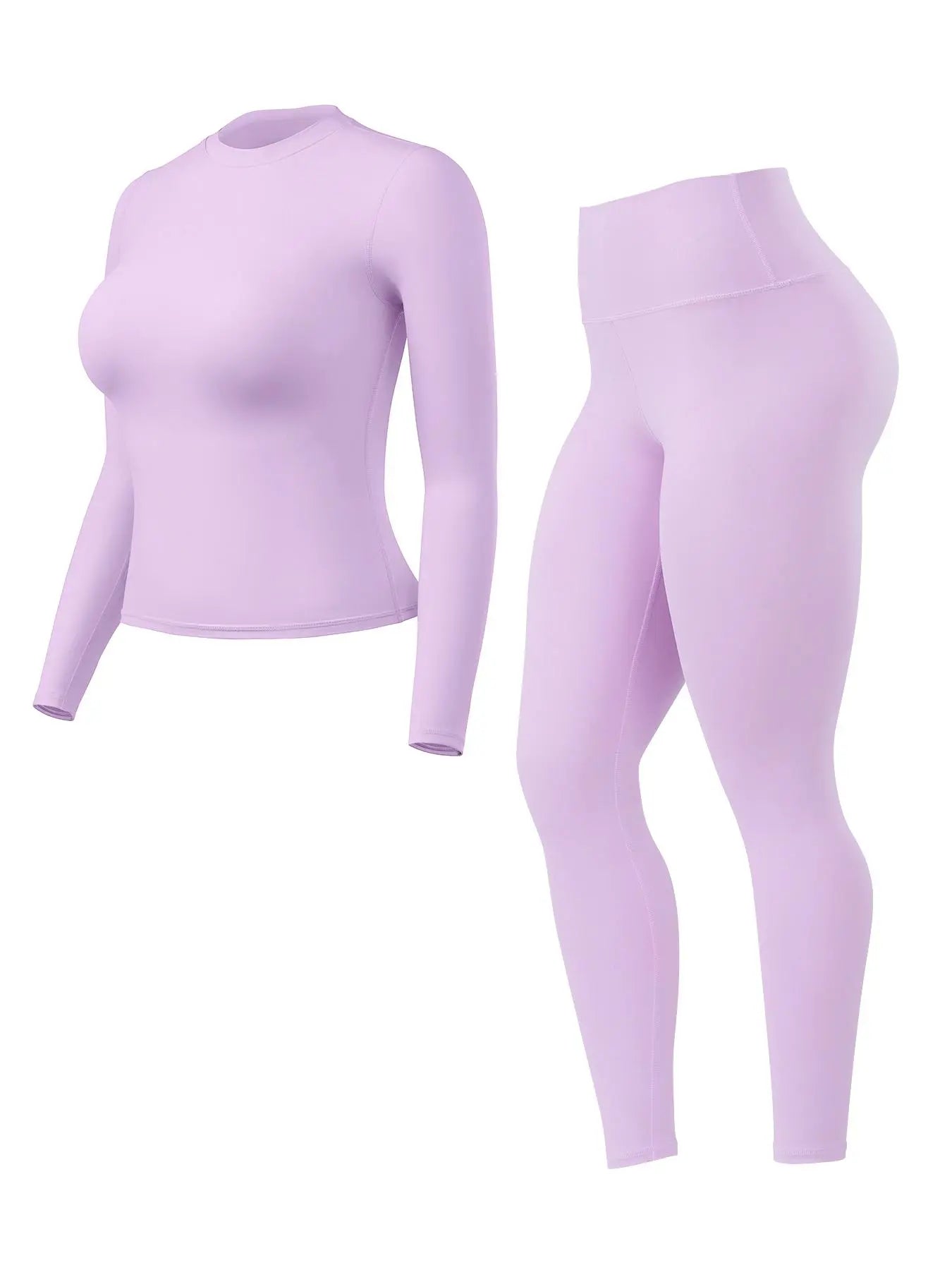 Women'S High-Waisted 25'' Inseam Sporty Leggings Set, Long Sleeve Top & Yoga Pants, Elastic Fabric Comfortable Workout Set, Yoga Gym Outfits, Ideal for Gym & Daily Wear, High Stretch Sporty