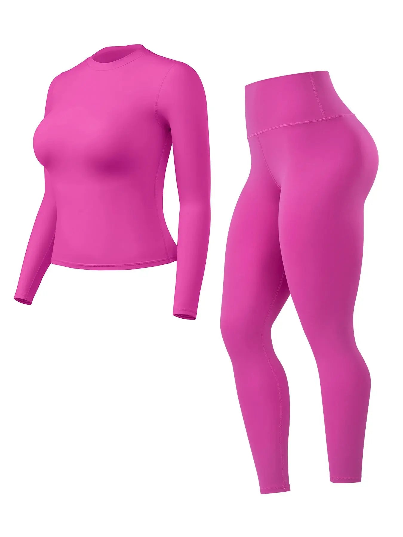 Women'S High-Waisted 25'' Inseam Sporty Leggings Set, Long Sleeve Top & Yoga Pants, Elastic Fabric Comfortable Workout Set, Yoga Gym Outfits, Ideal for Gym & Daily Wear, High Stretch Sporty