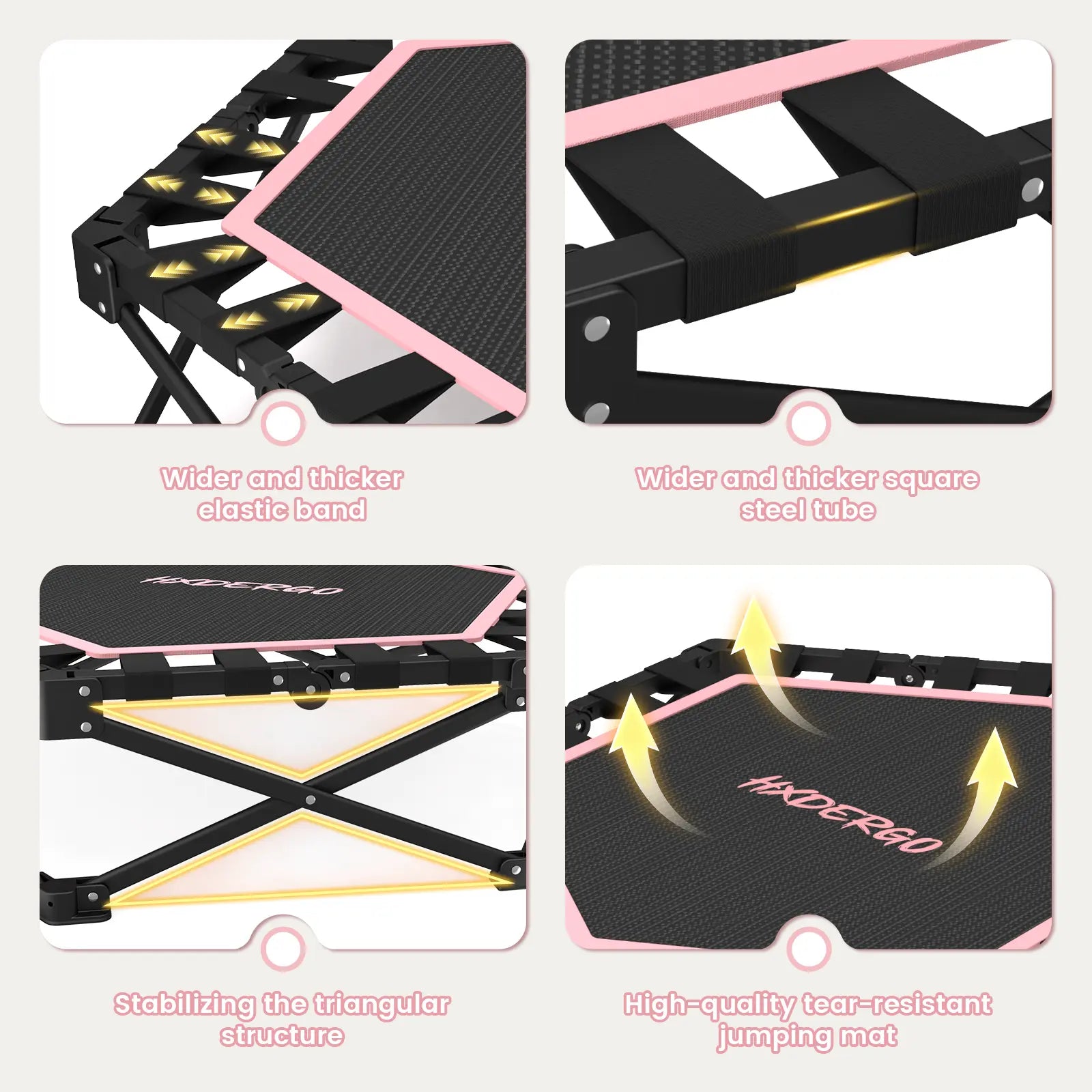 HXD-ERGO Mini Trampoline for Adults with Bar Workout Equipment Max Load 460Lbs Easy to Assemble Home Gym Equipment with Adjustable Foam Handle
