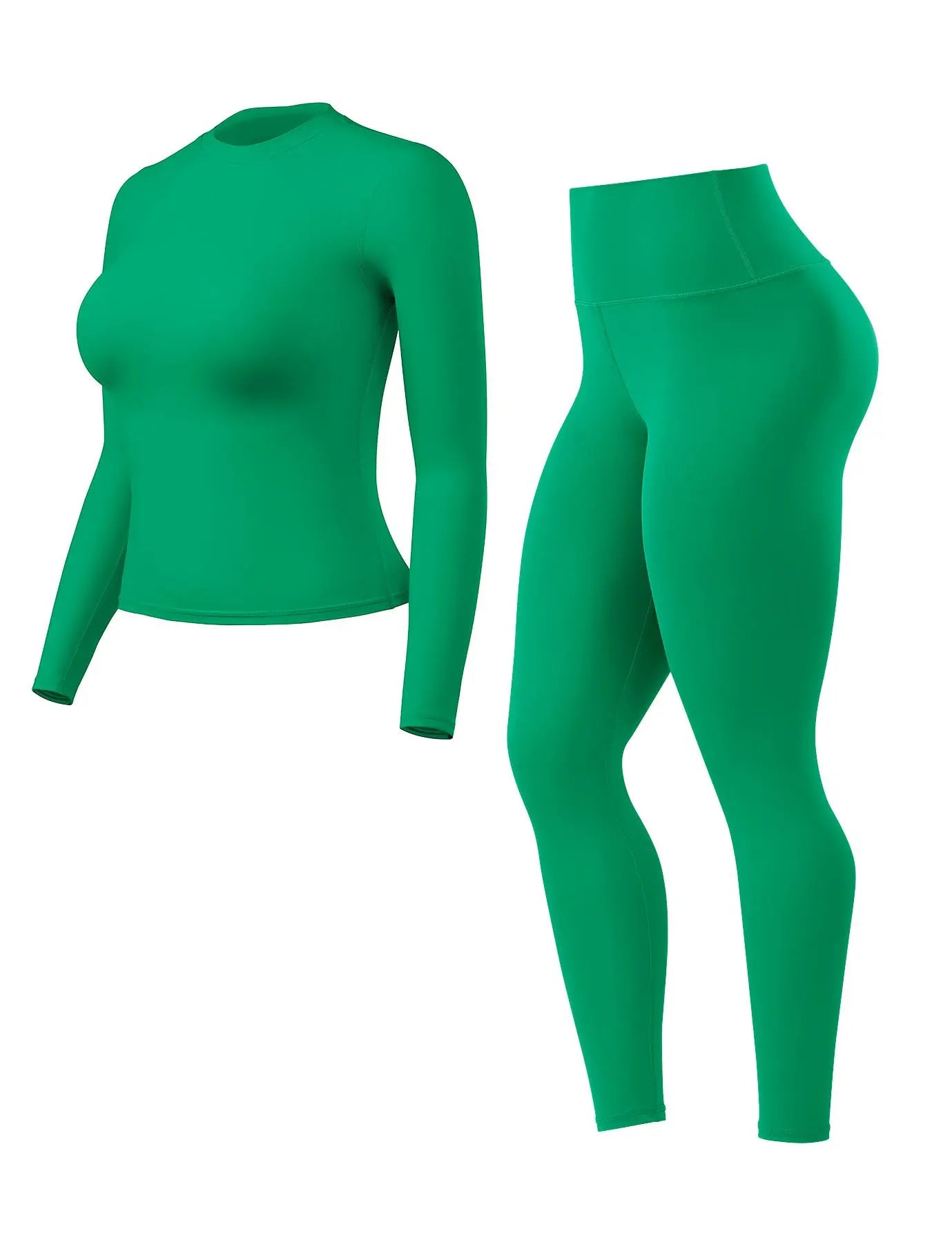 Women'S High-Waisted 25'' Inseam Sporty Leggings Set, Long Sleeve Top & Yoga Pants, Elastic Fabric Comfortable Workout Set, Yoga Gym Outfits, Ideal for Gym & Daily Wear, High Stretch Sporty