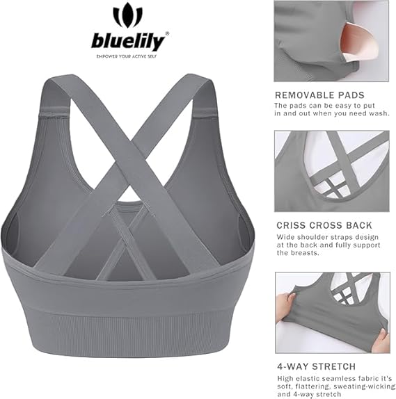 Women'S High Impact Sports Bras with Sewn-In Pads,4 Row Adjustable Hook-Eye Closure,Soft and Comfortable Non-Removable Molded Cups,Crisscross Strappy Workout Tops for Yoga Running Tiktokshopspringglowup