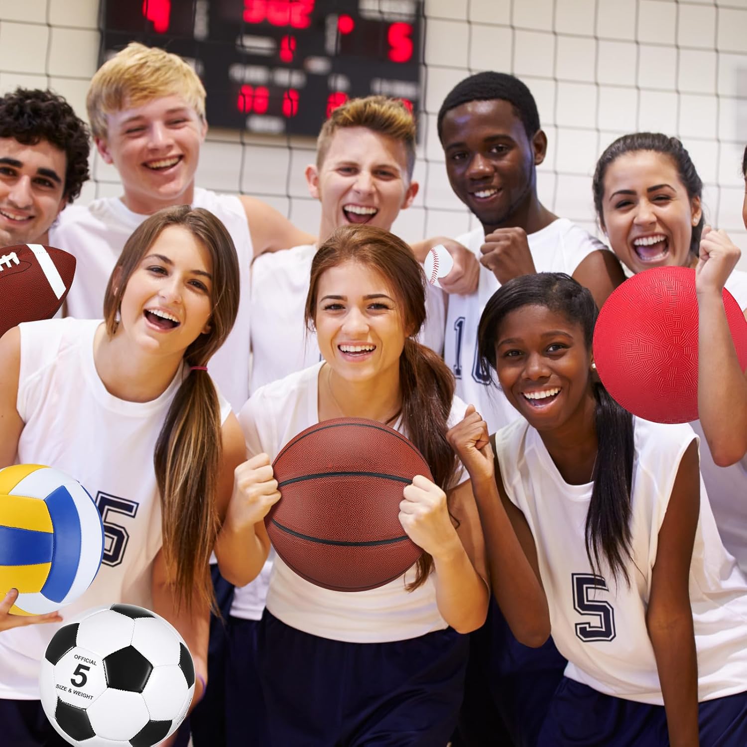 18 Pcs Sport Balls Bulk Set Basketball Football Volleyball Soccer Playground Baseball with Sport Equipment Bag Pump for Adults Gifts Outdoor Indoor