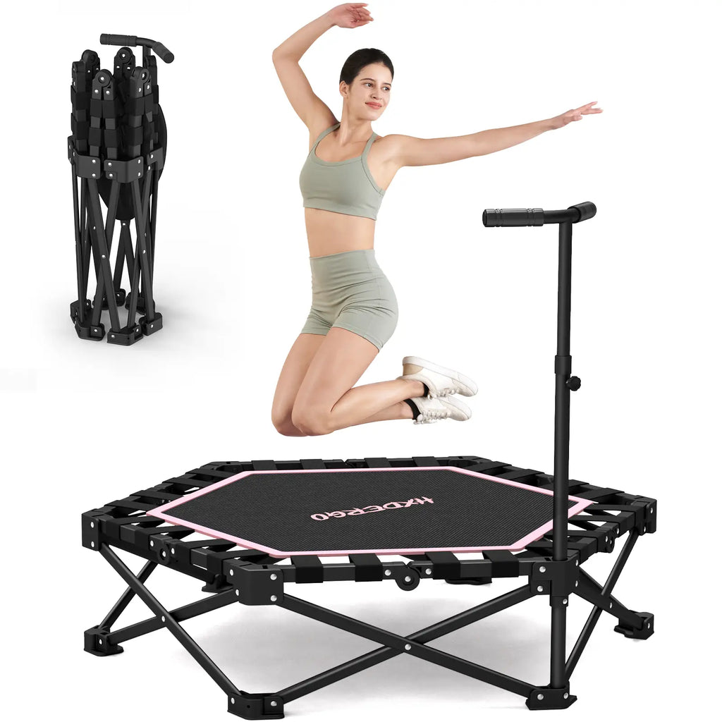 HXD-ERGO Mini Trampoline for Adults with Bar Workout Equipment Max Load 460Lbs Easy to Assemble Home Gym Equipment with Adjustable Foam Handle