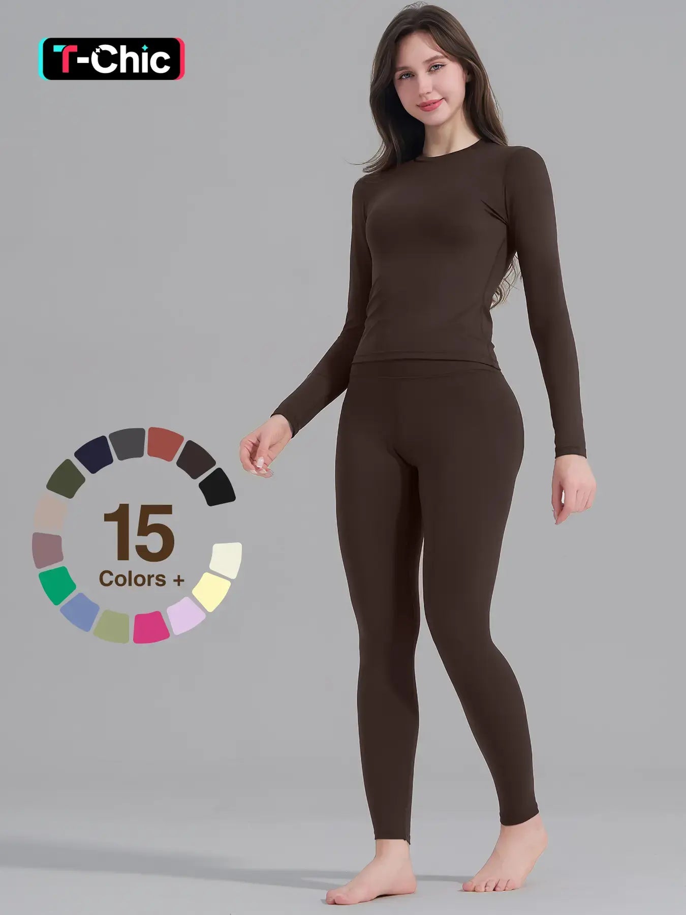 Women'S High-Waisted 25'' Inseam Sporty Leggings Set, Long Sleeve Top & Yoga Pants, Elastic Fabric Comfortable Workout Set, Yoga Gym Outfits, Ideal for Gym & Daily Wear, High Stretch Sporty