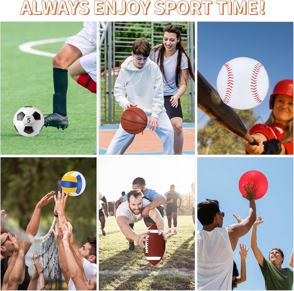 18 Pcs Sport Balls Bulk Set Basketball Football Volleyball Soccer Playground Baseball with Sport Equipment Bag Pump for Adults Gifts Outdoor Indoor