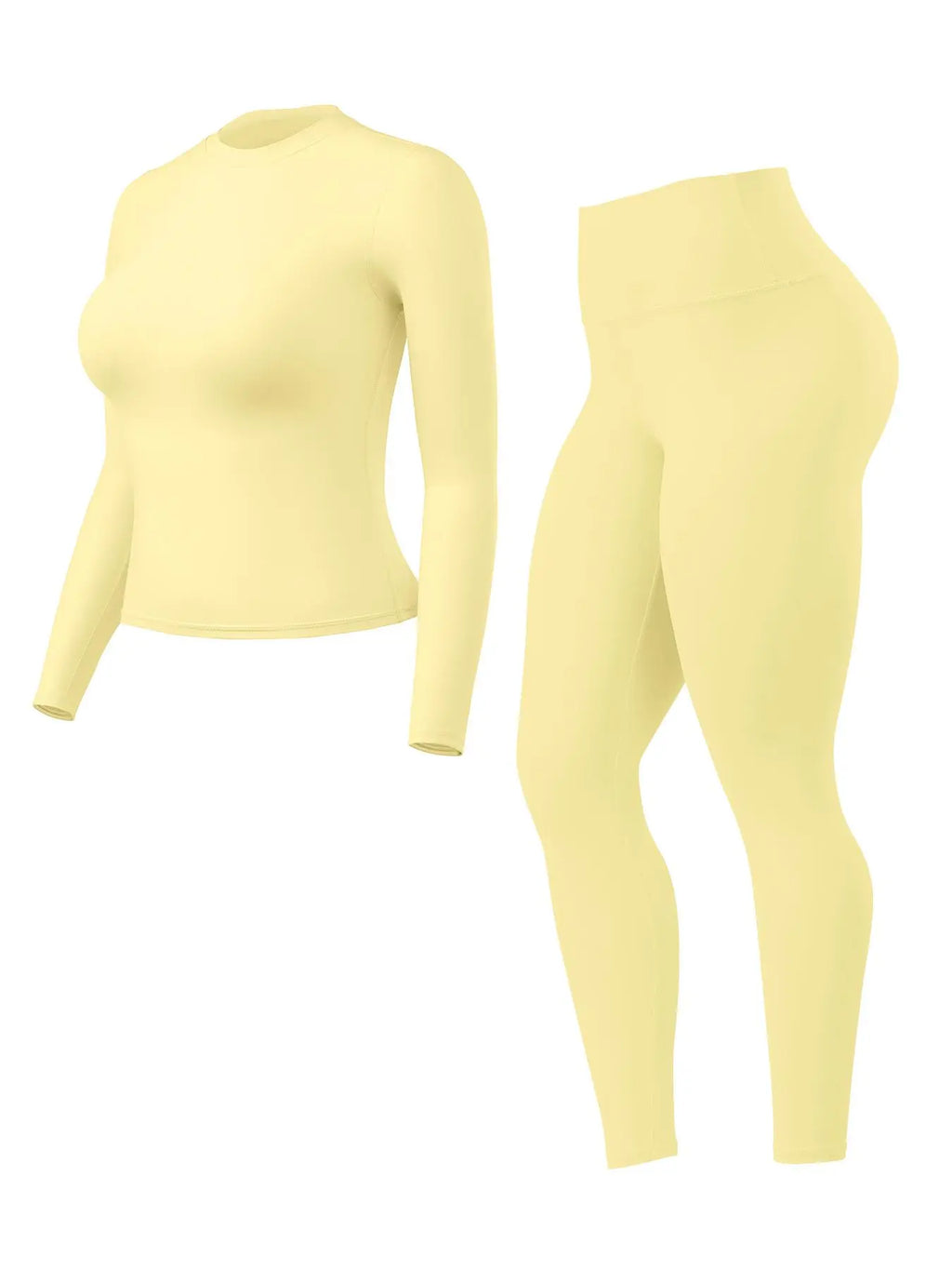 Women'S High-Waisted 25'' Inseam Sporty Leggings Set, Long Sleeve Top & Yoga Pants, Elastic Fabric Comfortable Workout Set, Yoga Gym Outfits, Ideal for Gym & Daily Wear, High Stretch Sporty