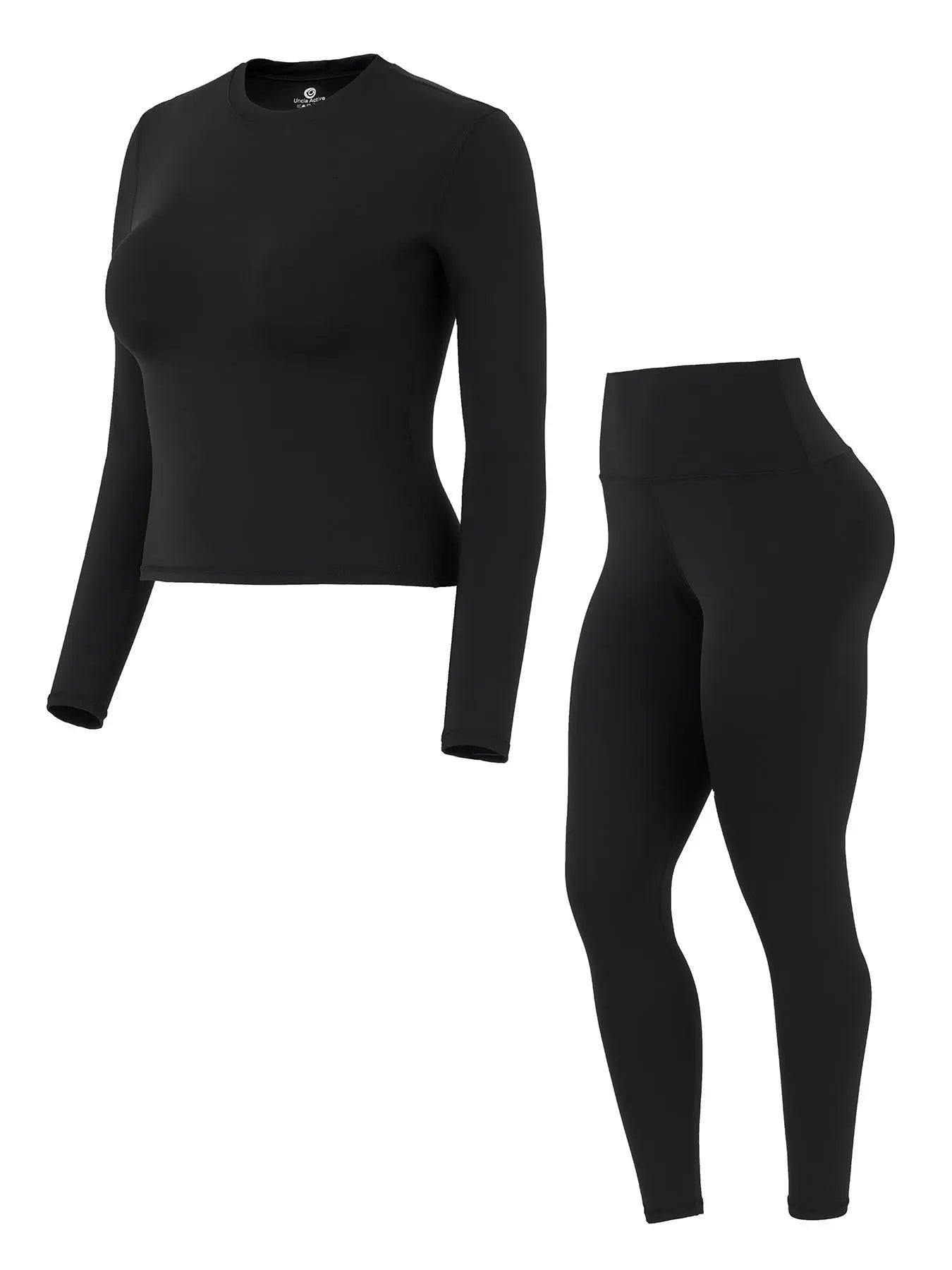 Women'S High-Waisted 25'' Inseam Sporty Leggings Set, Long Sleeve Top & Yoga Pants, Elastic Fabric Comfortable Workout Set, Yoga Gym Outfits, Ideal for Gym & Daily Wear, High Stretch Sporty