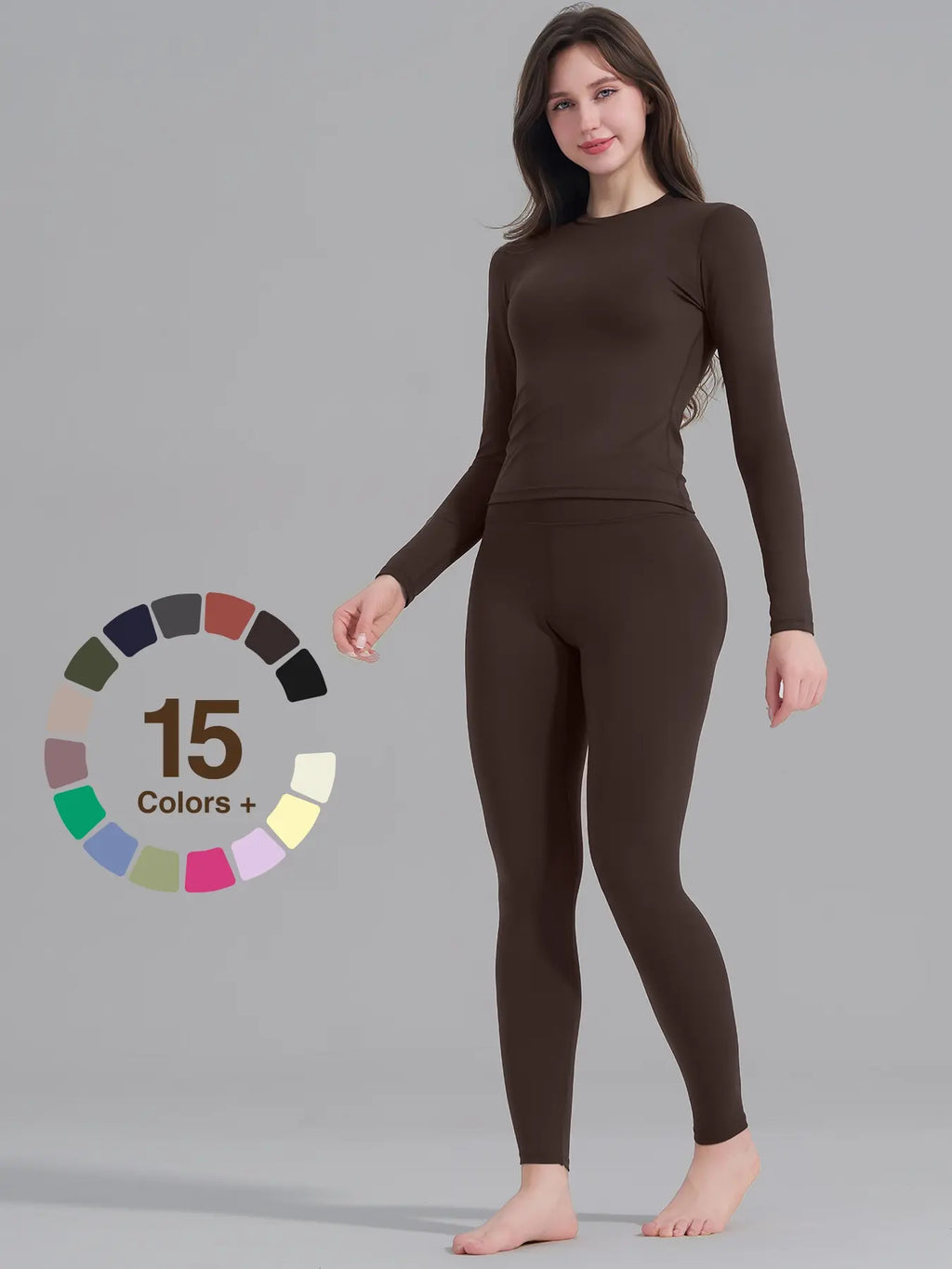 Women'S High-Waisted 25'' Inseam Sporty Leggings Set, Long Sleeve Top & Yoga Pants, Elastic Fabric Comfortable Workout Set, Yoga Gym Outfits, Ideal for Gym & Daily Wear, High Stretch Sporty