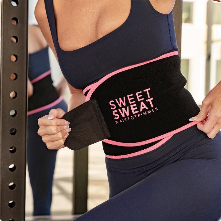 Sweet Sweat Ab Trainer for Women and Men - Sweat Band Waist Trainer Belt for High Intensity Training and Gym Workouts, 5 Adjustable Sizes - Black/Pink