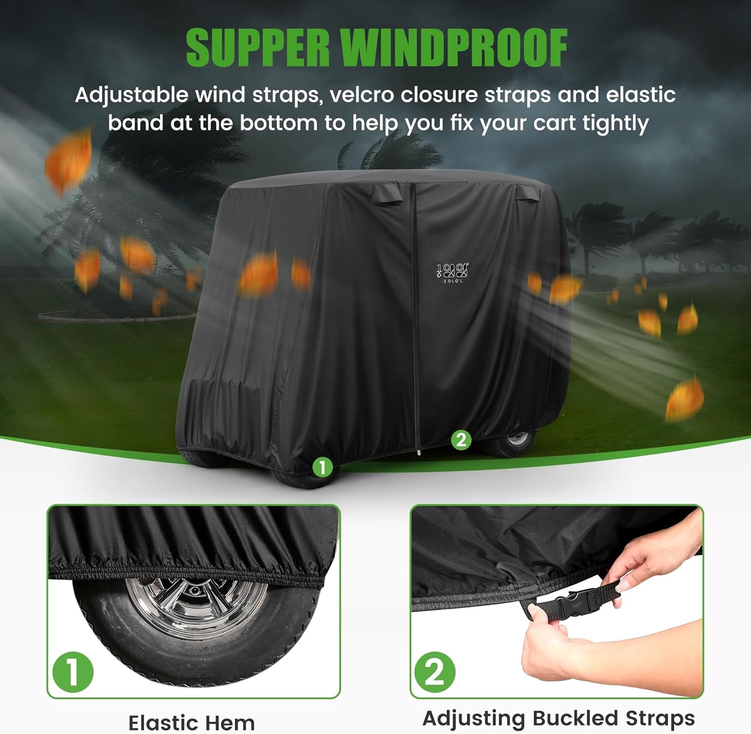 Universal Golf Cart Covers for Yamaha, Club Car, EZGO, Waterproof 2/4 Passenger Heavy Duty Golf Cart Rain Covers with 3 Zipper Doors Extended Roof for Outdoor All-Weather Protection