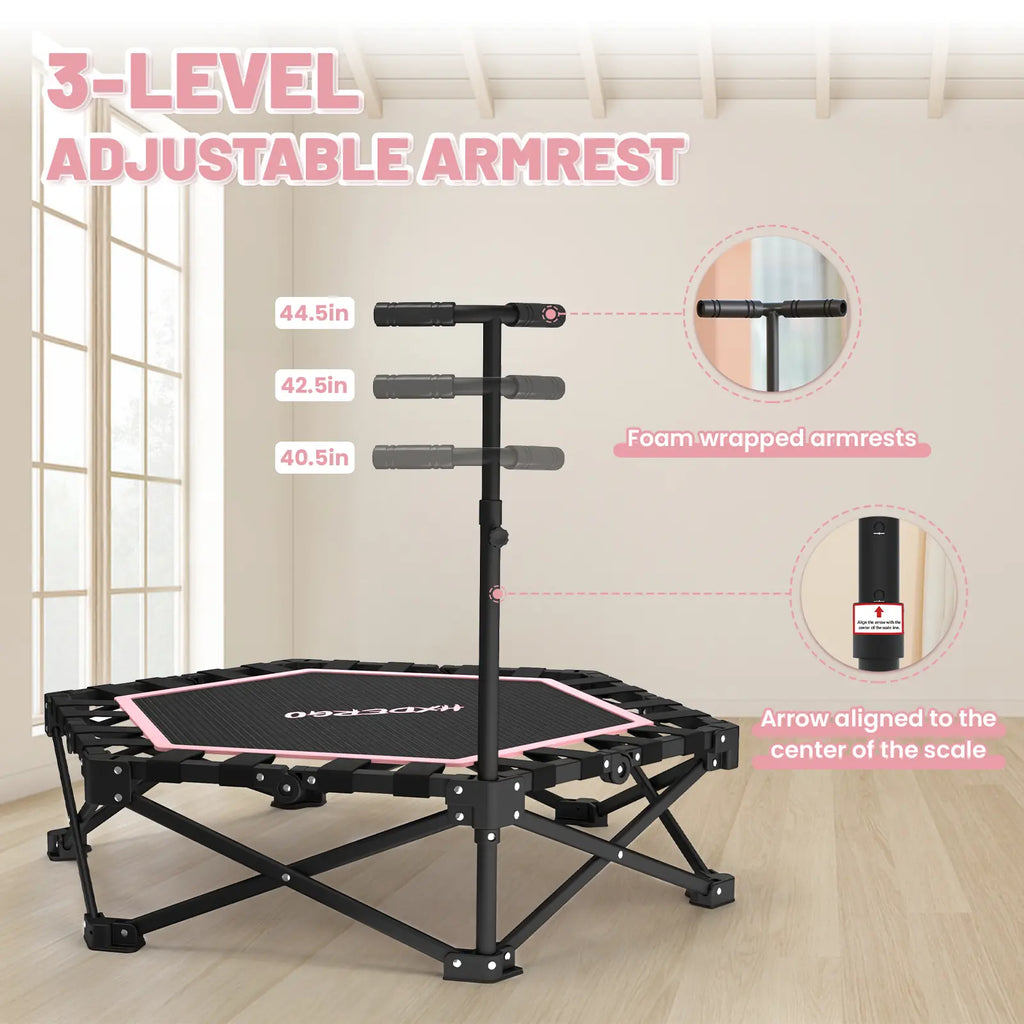 HXD-ERGO Mini Trampoline for Adults with Bar Workout Equipment Max Load 460Lbs Easy to Assemble Home Gym Equipment with Adjustable Foam Handle